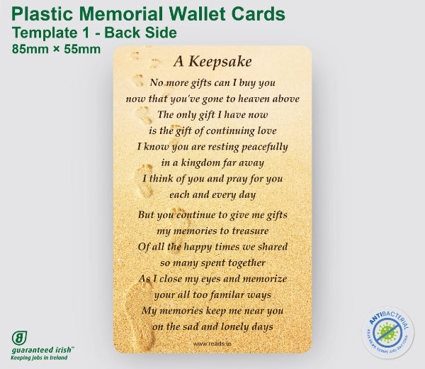 Plastic Memorial Wallet Cards - Template 1