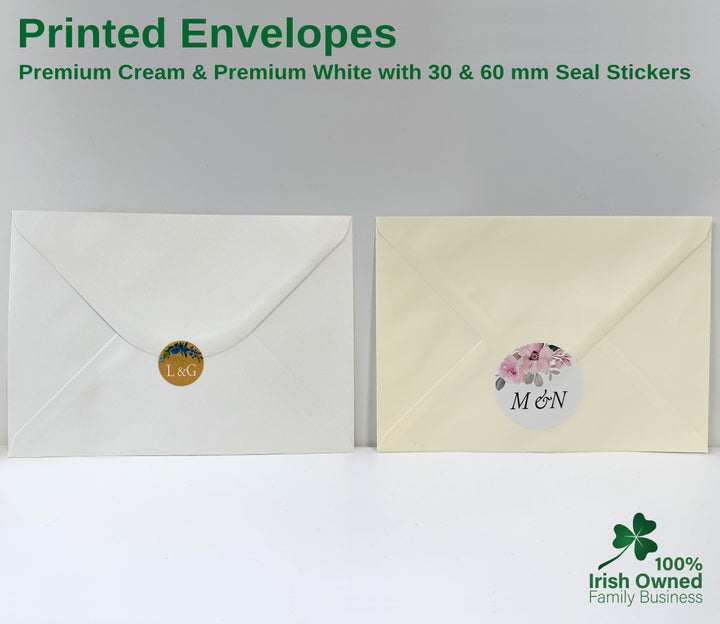 Wedding Printed Envelopes with 30 and 60 mm Seal Stickers
