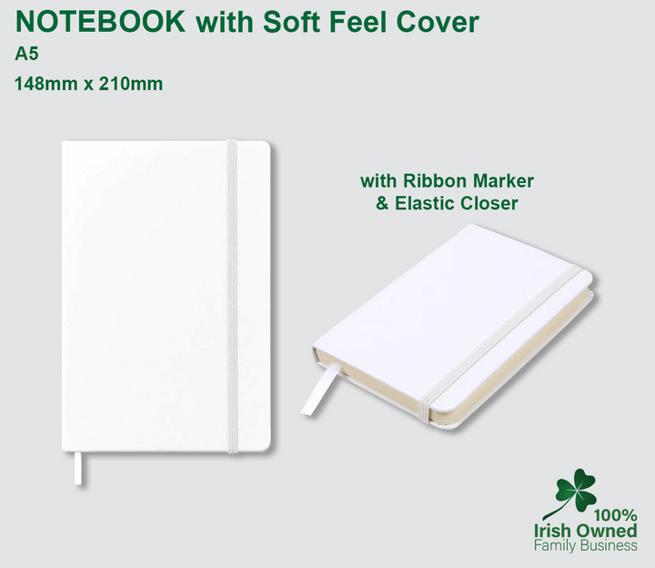 A5 Notebook with Soft Feel Cover - Ribbon Marker & Elastic Closer