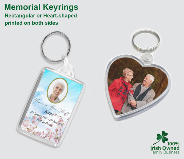 Memorial Keyrings - Rectangular or heart-shaped