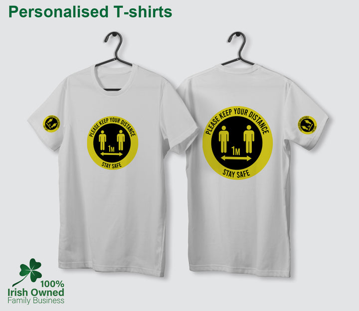 Personalised T-shirt can be printed on front & back and on sleeves. Sign print sample.