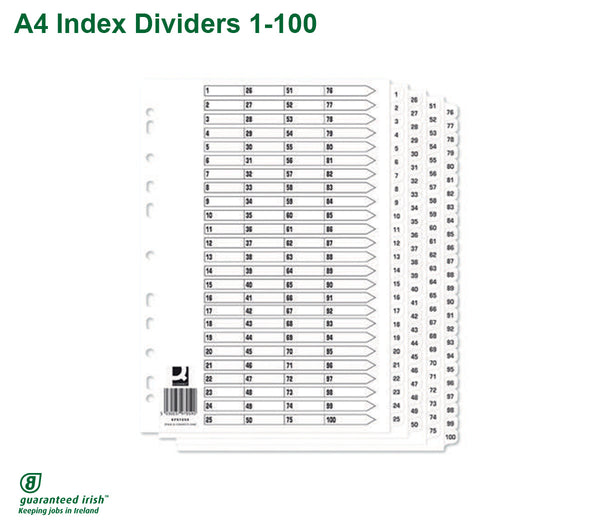A4 Index Dividers 1-100