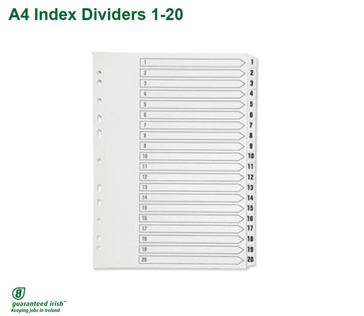 A4 Index Dividers 1-20