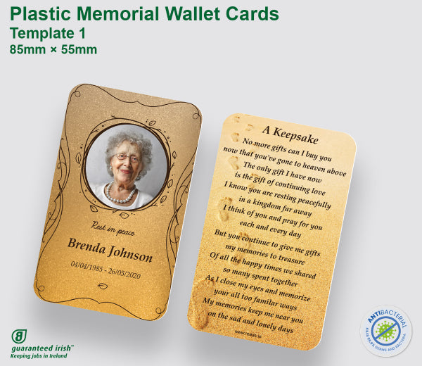Plastic Memorial Wallet Cards - Template 1