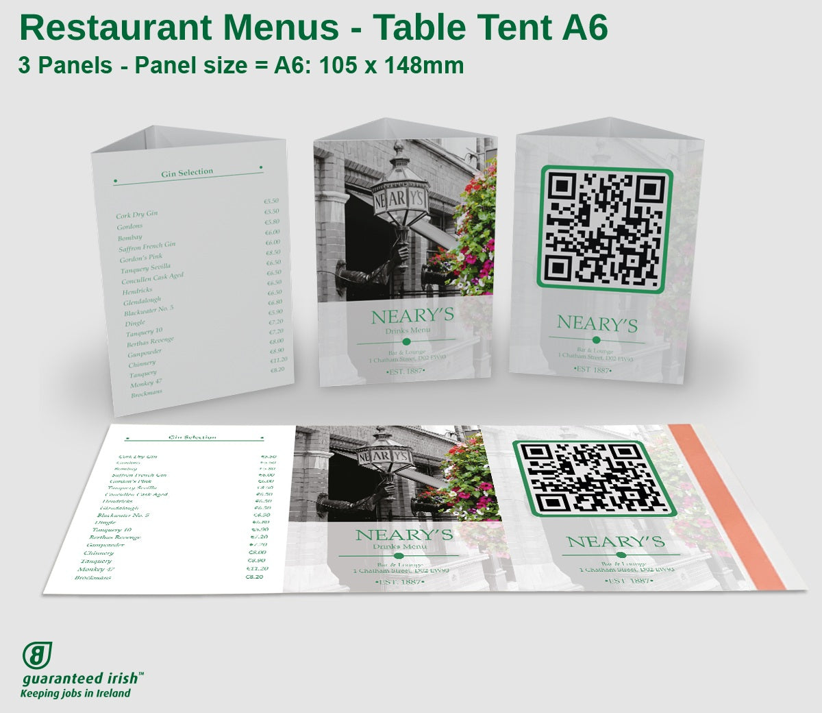 Restaurant Menus - Table Tent A6
